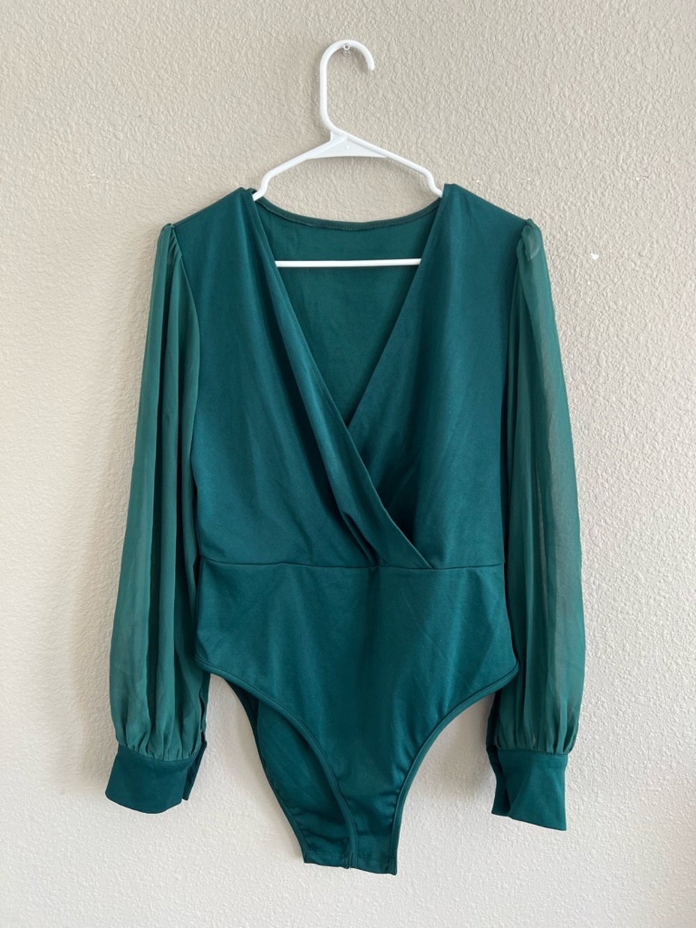 Emerald Green V-Neck Long Sleeve Bodysuit